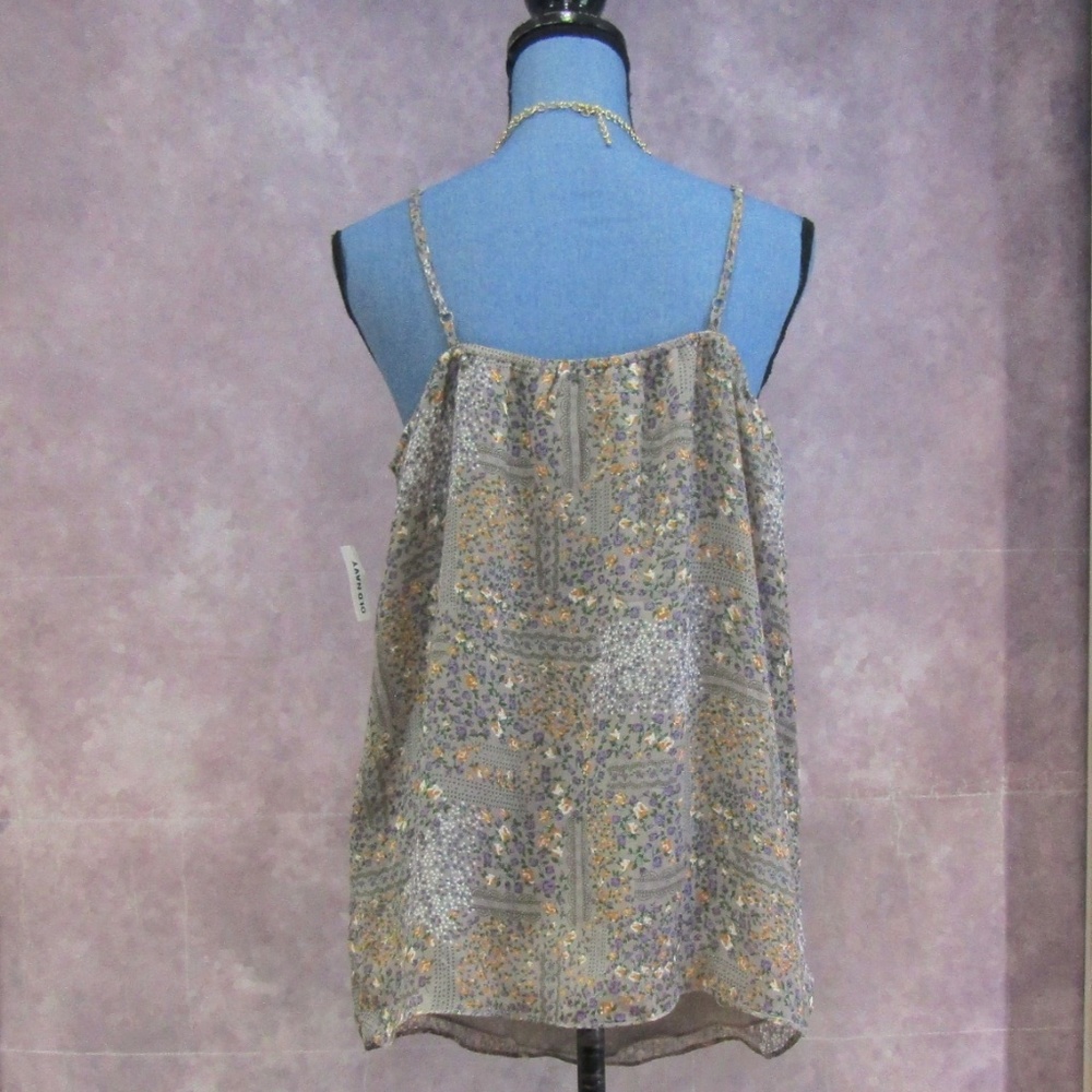 NEW Old Navy Gray Purple Orange Rose Ruffled Top L - Picture 3 of 6